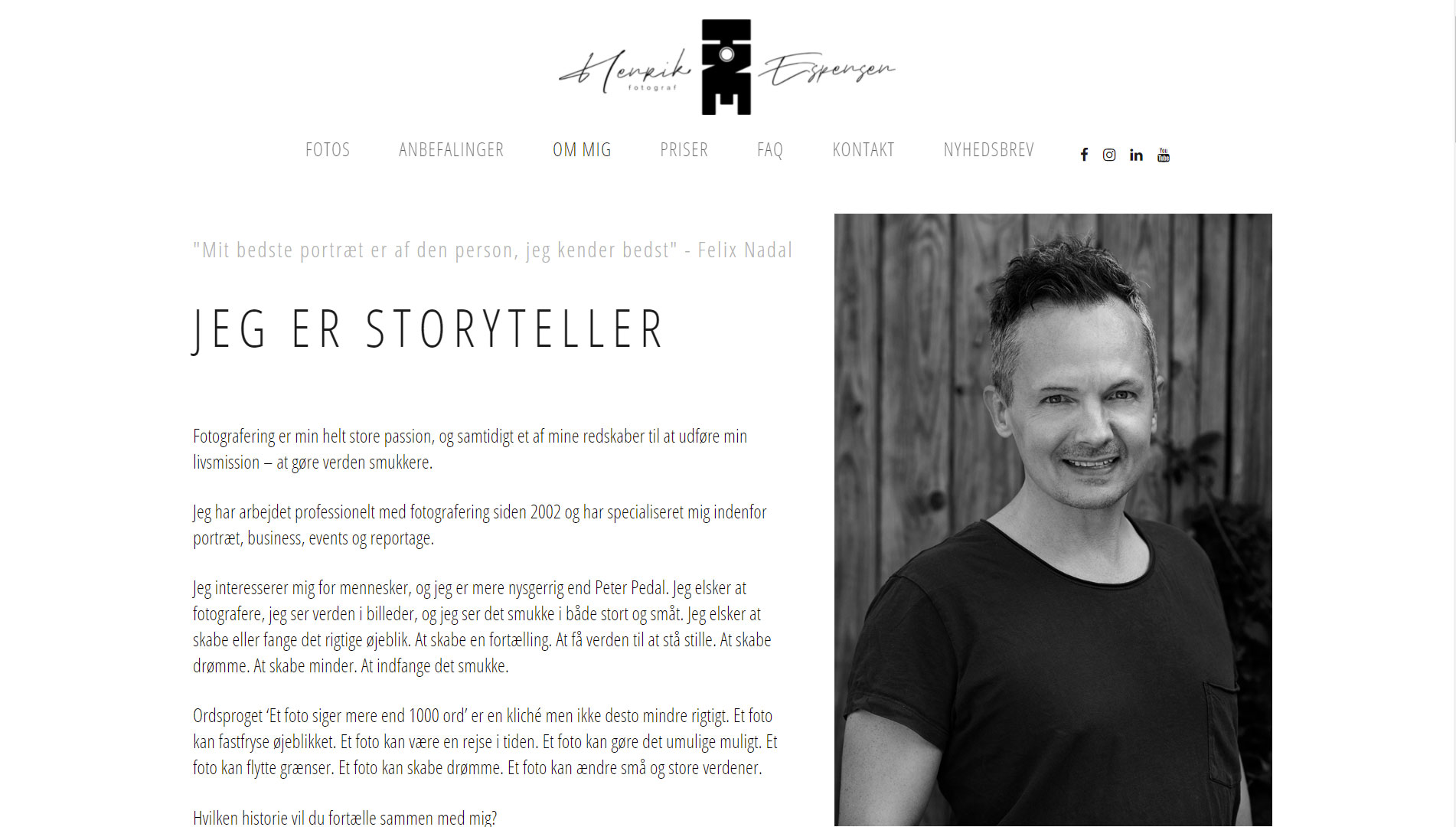 Portfolio med webdesign for Fotograf Henrik Espensen af freelance marketingkonsulent og freelance marketing konsulent i Randers Marketingsnedkeren