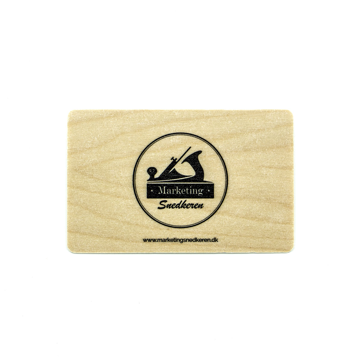 Portfolio med visitkort i birketræ for Marketingsnedkeren af freelance marketingkonsulent og freelance marketing konsulent i Randers Marketingsnedkeren