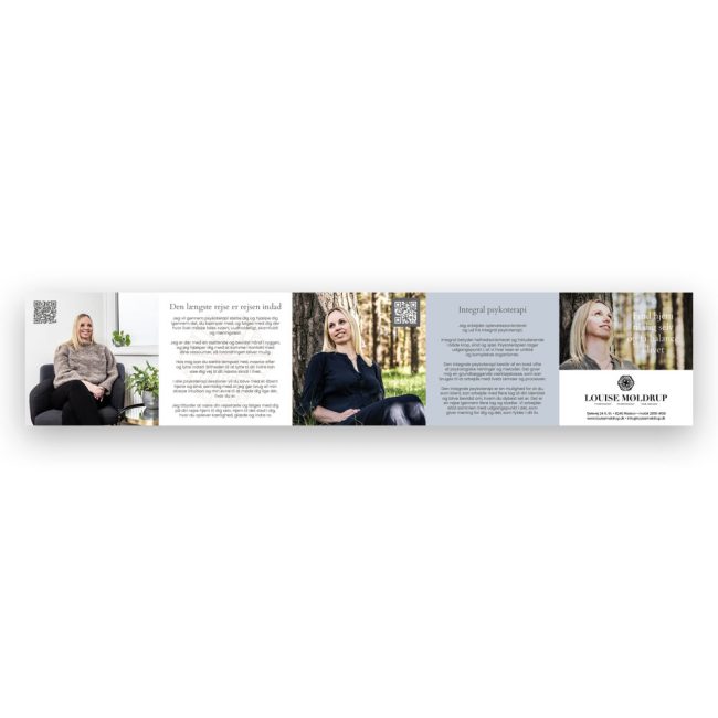 Brochure for Louise Møldrup med fokus på hendes virke som psykoterapeut designet af marketing freelance og freelance marketingkonsulent Marketingsnedkeren