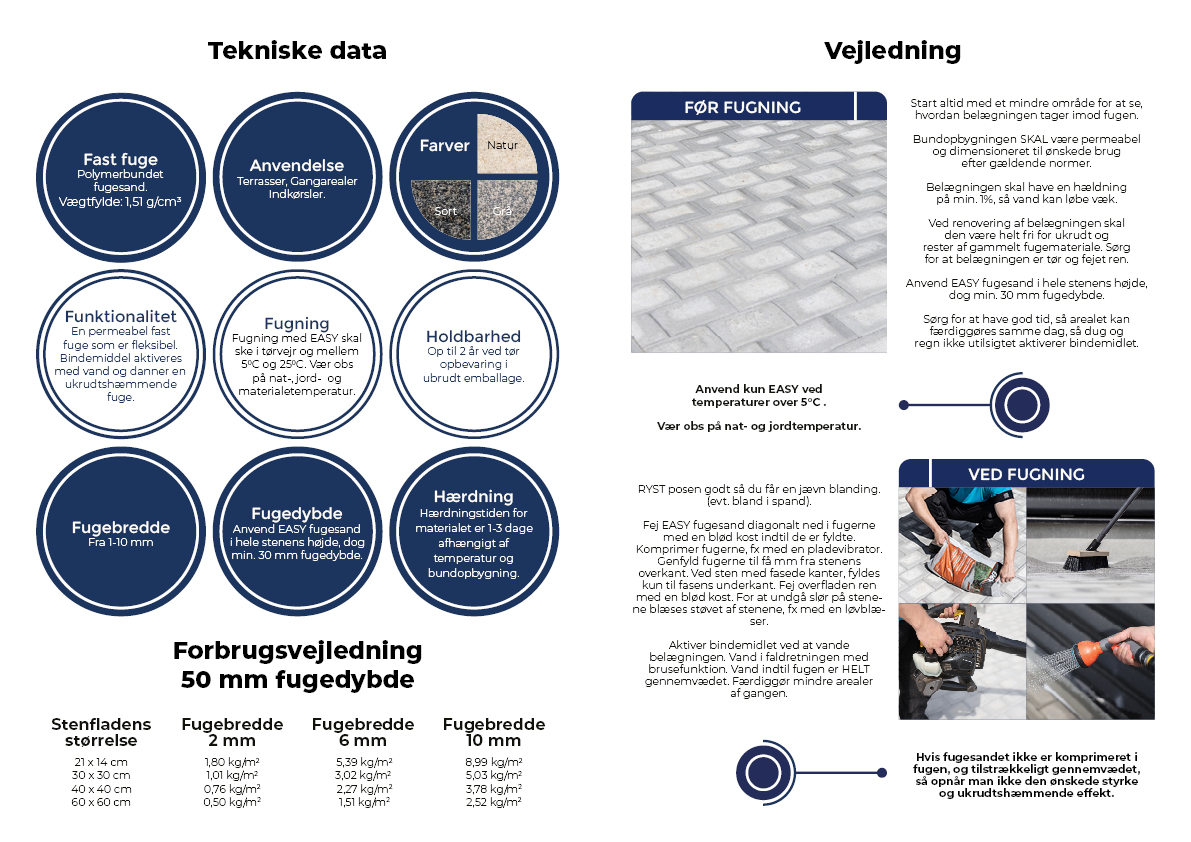 4-sidet brochure for Lithomex med fokus på produktet Easy Fugesand - designet af marketing freelance og freelance marketingkonsulent Marketingsnedkeren