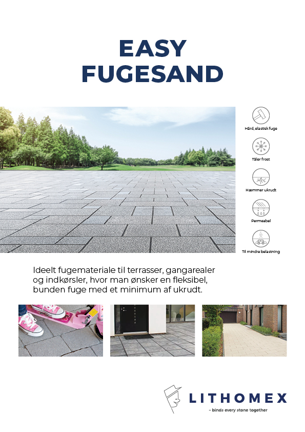 4-sidet brochure for Lithomex med fokus på produktet Styrkefuge L10 - designet af marketing freelance og freelance marketingkonsulent Marketingsnedkeren