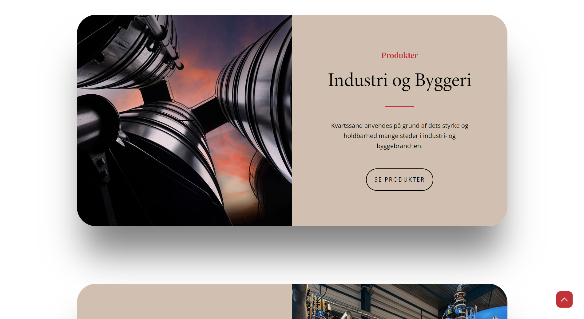 Forside med introduktion til hovedgrupper for produkter på Dansk Kvarts Industri webside af designet af freelance marketingkonsulent og webdesigner Marketingsnedkeren