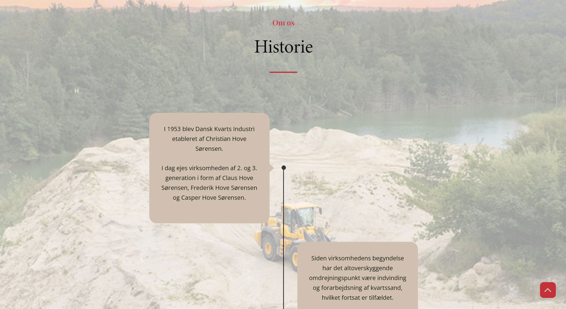 Om os side med historisk tidlinje på Dansk Kvarts Industri webside af designet af freelance marketingkonsulent og webdesigner Marketingsnedkeren