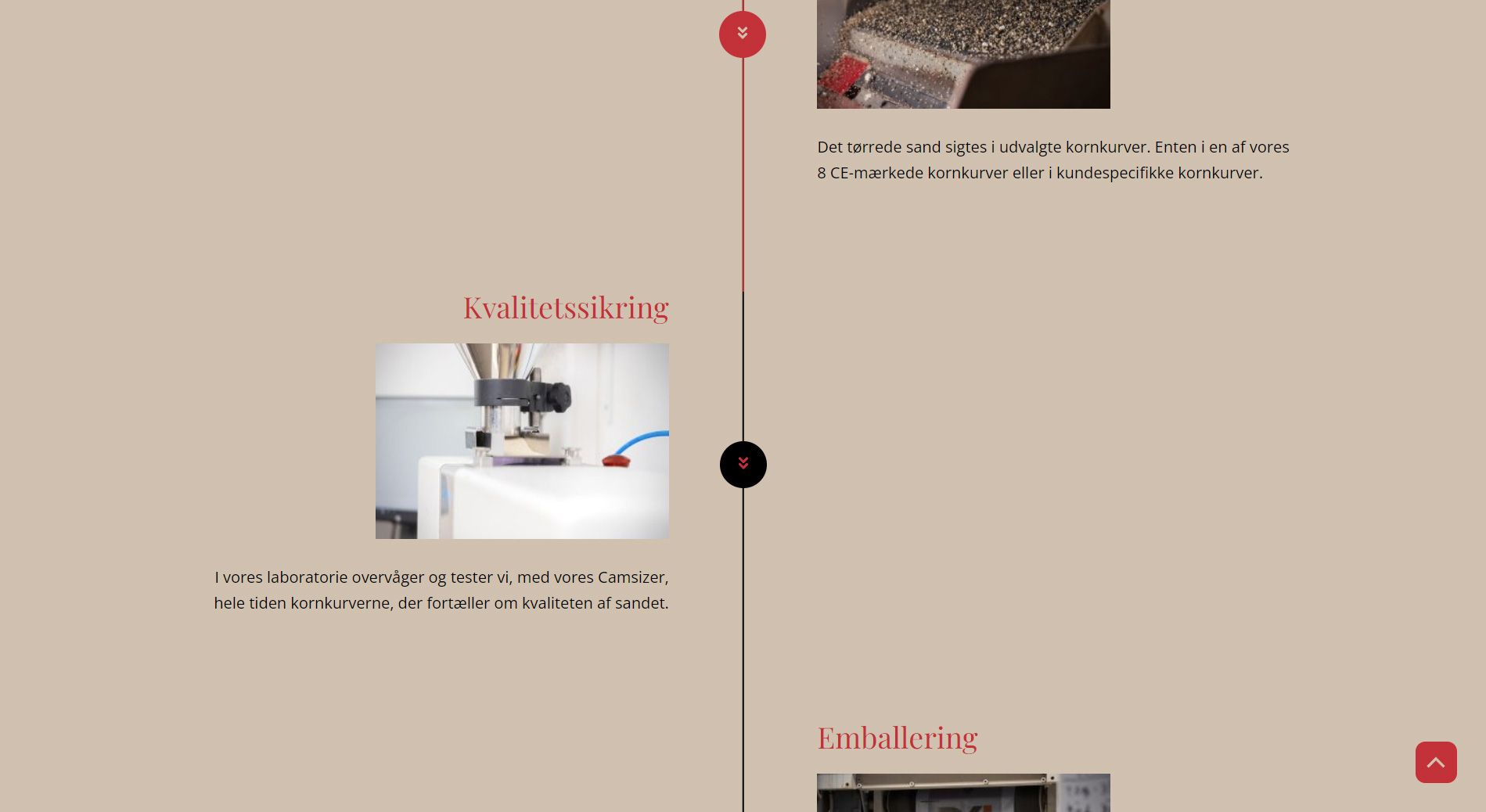 Side for Produktion med beskrivelse af produktionsproces på Dansk Kvarts Industri webside designet af freelance marketingkonsulent og webdesigner Marketingsnedkeren