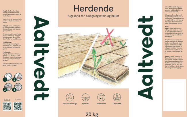 Design af emballage / sæk for Aaltvedt til Herdende fugesand designet at grafisk designer og freelance marketing konsulent Marketingsnedkeren