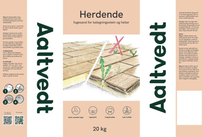 Design af emballage / sæk for Aaltvedt til Herdende fugesand designet at grafisk designer og freelance marketing konsulent Marketingsnedkeren
