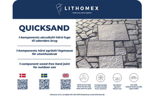Design af emballage / spand til Lithomex Quicksand designet at grafisk designer og freelance marketing konsulent Marketingsnedkeren